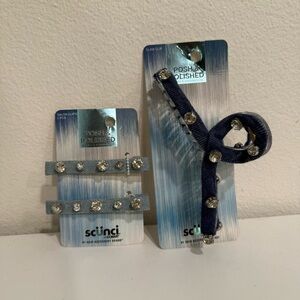 Scunci Conair Posh & Polished Blue Denim Rhinestone Hair Clip Bundle